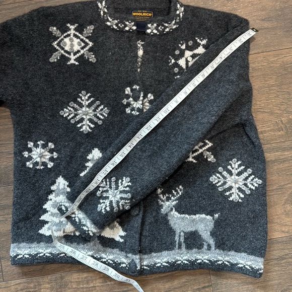 Woolrich Wool Cardigan Winter Snowflakes Deer Charcoal Gray White Large - Picture 15 of 15